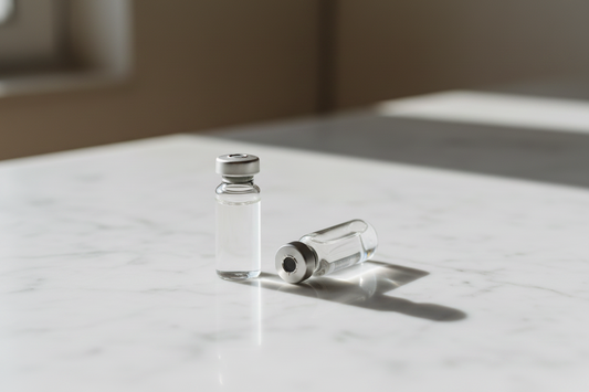 Pharmaceutical glass vials representing Xeomin and Dysport wrinkle relaxer treatments, Aria Sonata Aesthetics Fort Worth