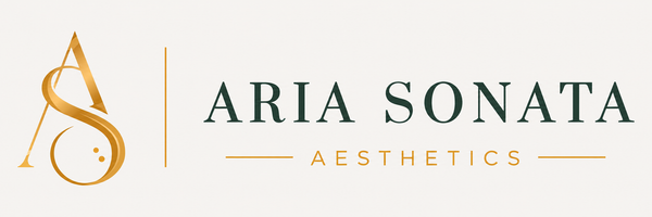 Aria Sonata Aesthetics — deep green lettering with gold AS monogram